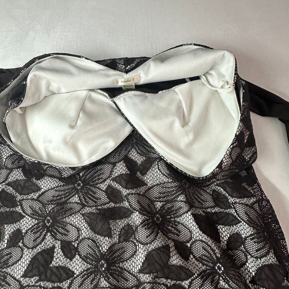 Y2K Studio Y Brown & cream Lace overlay Dress w/tule ruffle bottom Party Formal - Picture 14 of 15